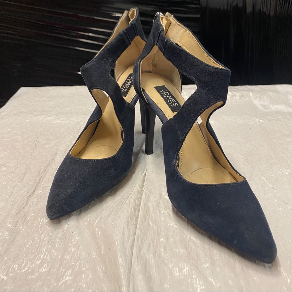 Jones New York Navy Suede Cutout Pointed-Toe Heels | Size 7.5 - Picture 1 of 6